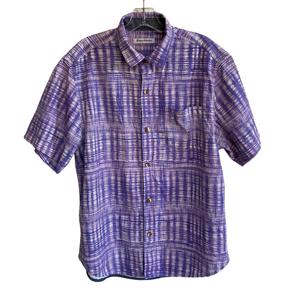 Tommy Bahama Button Up Shirt Purple Plaid Short Sleeve Casual - Silk M‎ - Picture 2 of 12